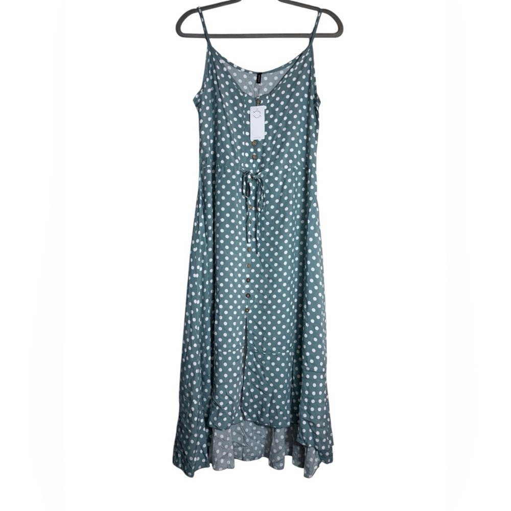 NWT BROVAVE Elegant Green Polka Dot Maxi Dress Size Small - Picture 2 of 8